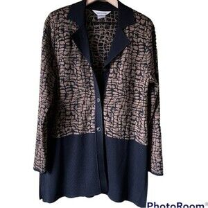 Exclusively Misook Cardigan Sweater Black Brown Textured Size L